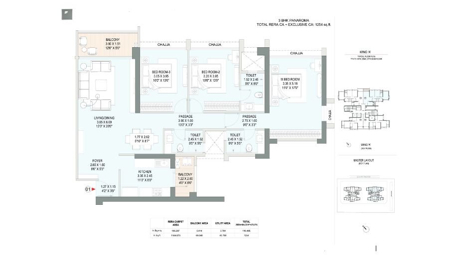 Godrej-Eternal-Palm-Floor-Plan-3 BHK-1254 Sqft